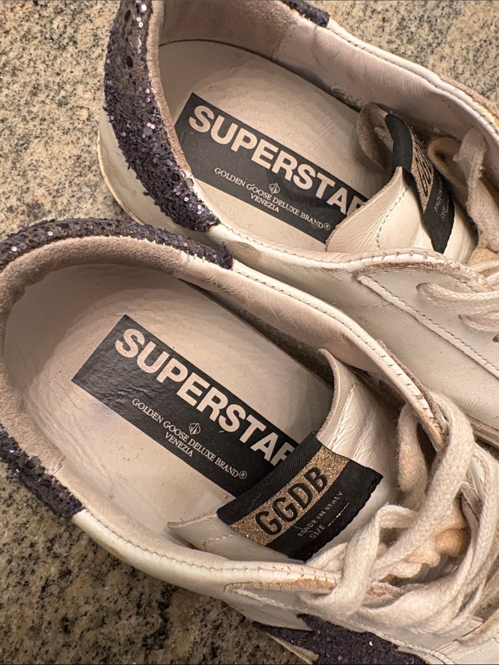 Golden Goose White Sneakers with Black Glitter Star - Picture 3 of 9